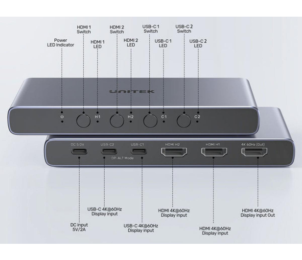 Unitek Przełącznik 4K HDMI/USB-C 4 out i 1 in - 1455254 - zdjęcie 3
